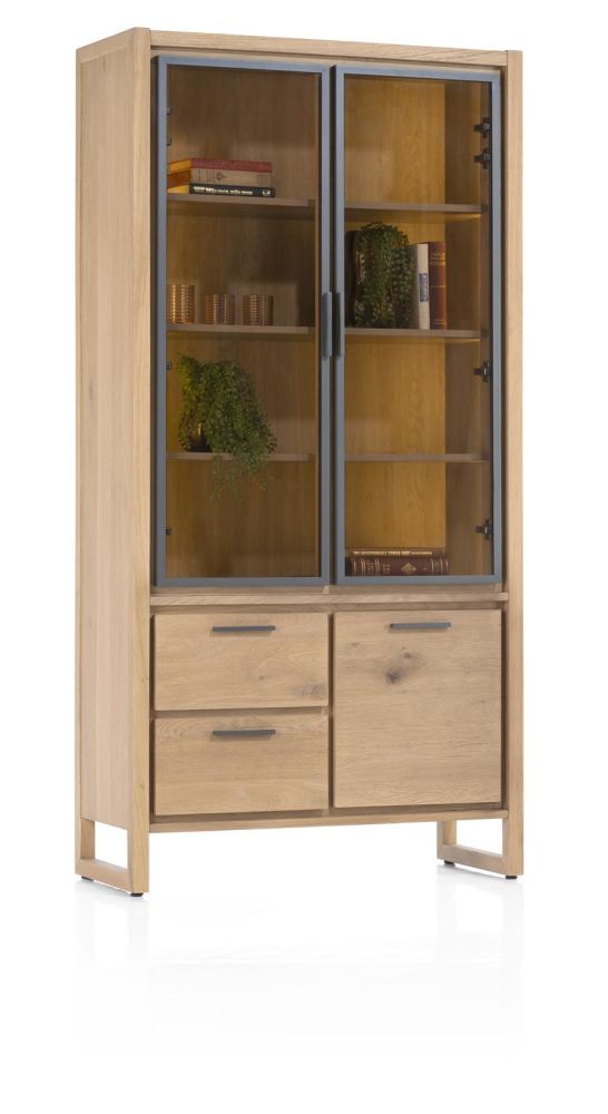 Nystead, Vitrine 100 Cm. - 2-Glasdeuren + 1-Deur + 2-Laden (+ LED)