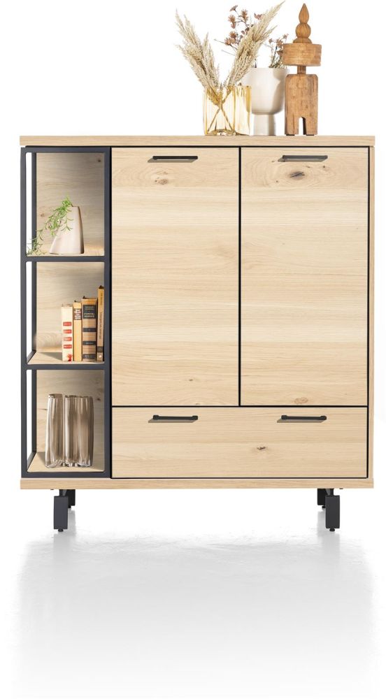 Ridgefield, Highboard 125 Cm - 2-Deuren + 1-Lade + 3-Niches (+ LED) - Natural
