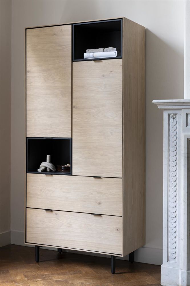 Elements, Bergkast 90 Cm. - 2-Deuren + 2-Laden + 2-Niches + Led - Natural
