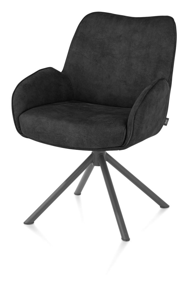 Riley, Armstoel 4-Poots Grafiet Frame - Draaibaar + Pocket - Stof Taurus - Off Black