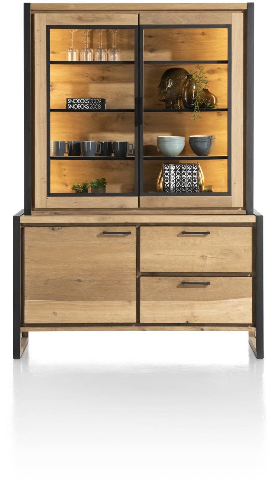 Metalo, Buffetkast 140 Cm - 2-Glasdeuren (+ LED) + 1-Deur + 2-Laden
