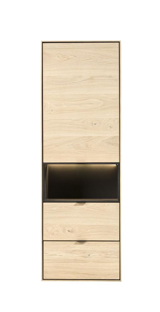 Elements, Bergkast Smal - 60 Cm. - 1-Deur + 2-Laden + 1-Niche + Led - Natural