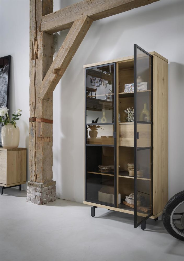 Ridgefield, Highboard 125 Cm - 2-Deuren + 1-Lade + 3-Niches (+ LED) - Natural