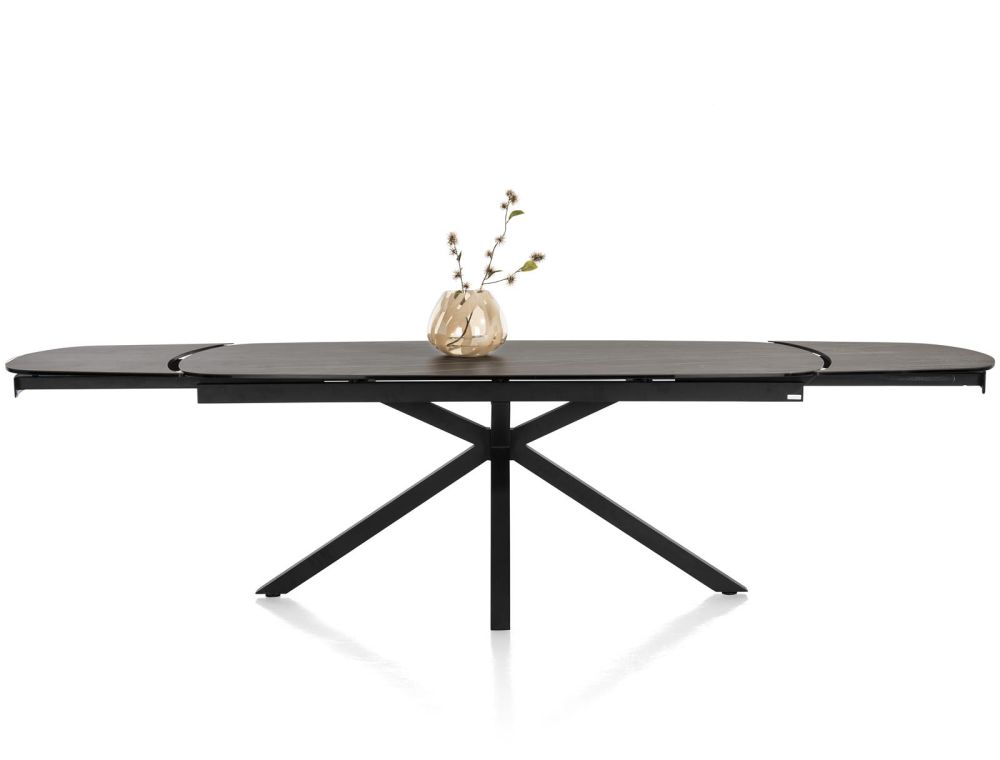 Montello, Uitschuiftafel 200 X 100 Cm. (+ 2 X 50) - Centrale Poot - Keramiek Blad - Zwart