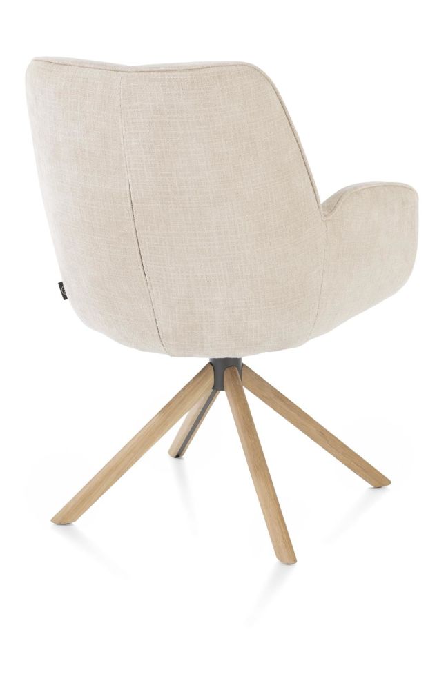 Riley, Armstoel 4-Poots Naturel Eiken - Draaibaar + Pocket - Stof Cadiz - Creme