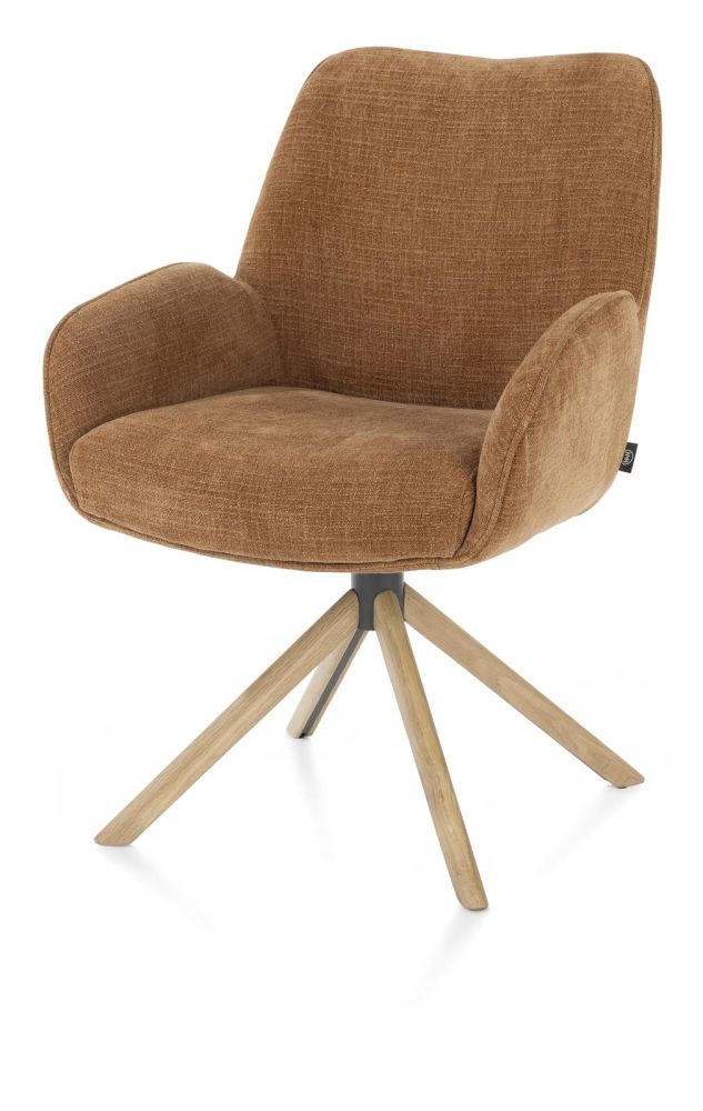 Riley, Armstoel 4-Poots Naturel Eiken - Draaibaar + Pocket - Stof Cadiz - Koper