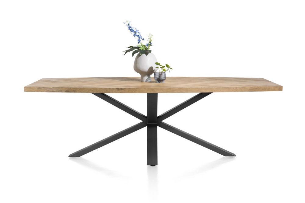 Metaluxe, Eetkamertafel Ovaal 240 X 110 Cm Met Centrale Kruispoot - Fineer Als Fish Bone - Railway Brown