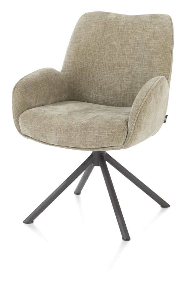 Riley, Armstoel 4-Poots Grafiet Frame - Draaibaar + Pocket - Stof Cadiz - Olijf