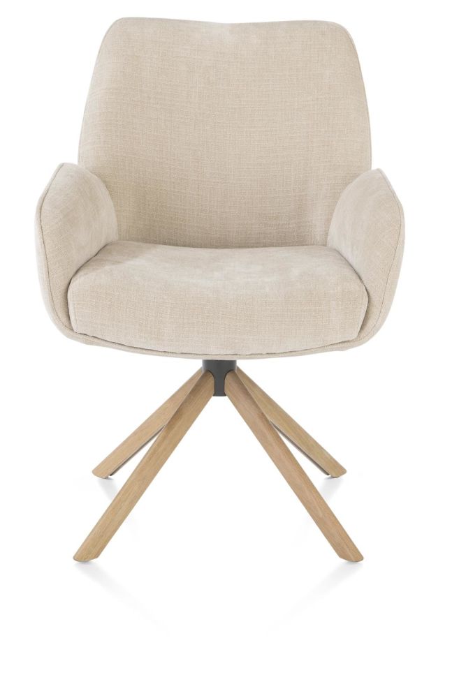 Riley, Armstoel 4-Poots Naturel Eiken - Draaibaar + Pocket - Stof Cadiz - Creme