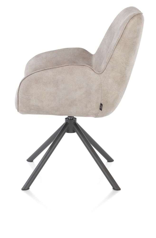 Riley, Armstoel 4-Poots Grafiet Frame - Draaibaar + Pocket - Stof Taurus - Kiezel
