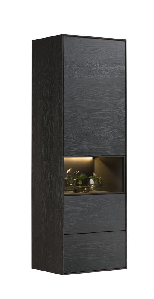 Elements, Bergkast Smal - 60 Cm. - 1-Deur + 2-Laden + 1-Niche + Led - Onyx
