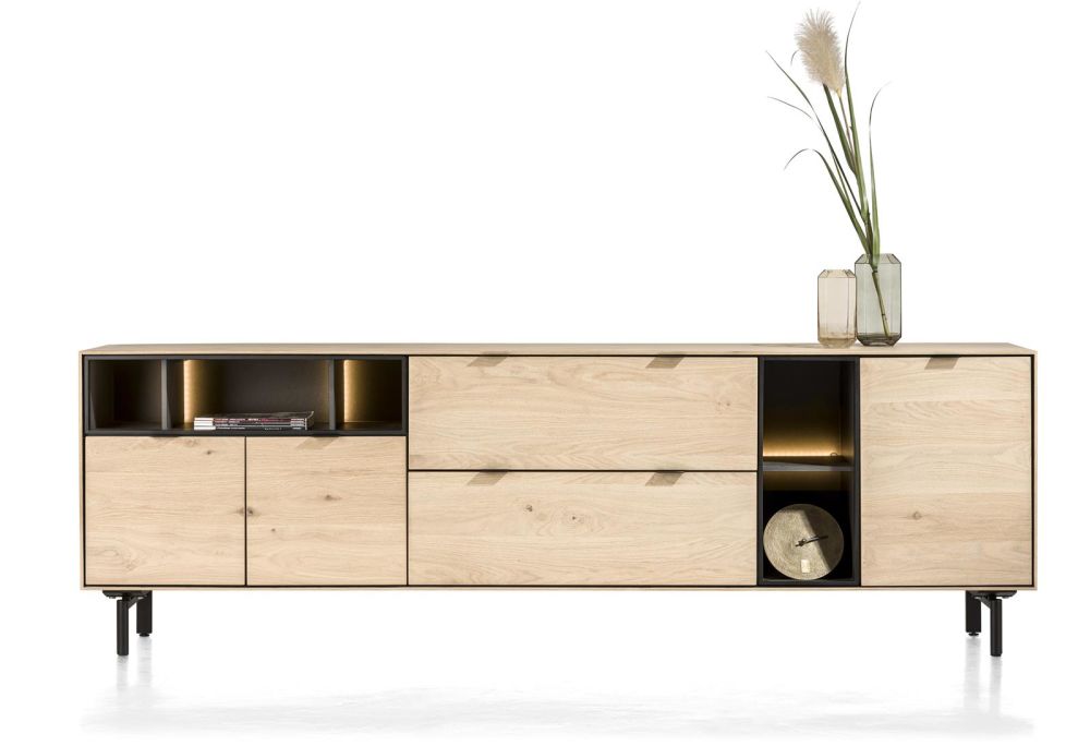 Elements, Dressoir 240 Cm. - 3-Deuren + 2-Laden + 5-Niches + Led Incl. Metalen Poten