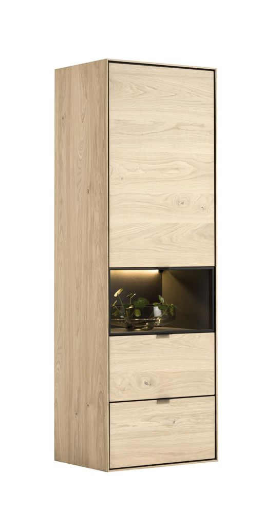 Elements, Bergkast Smal - 60 Cm. - 1-Deur + 2-Laden + 1-Niche + Led - Natural