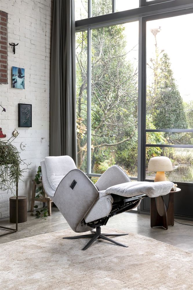 Felino, Relaxfauteuil 2-M. - Manuele Hoofdsteun - Incl.Accu - Poot Graphiet - Livigno/Oregon Kiezel