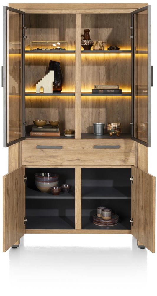 Delmonte, Vitrine 110 Cm - 2-Glasdeuren + 2-Deuren + 1-Lade (+ LED)