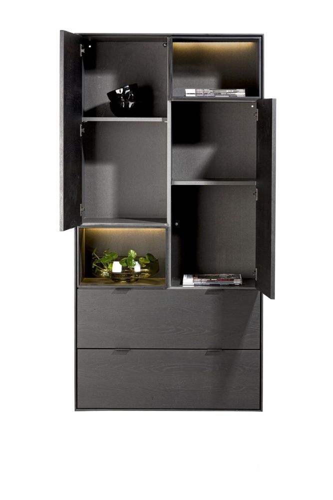 Elements, Bergkast 90 Cm. - 2-Deuren + 2-Laden + 2-Niches + Led - Onyx