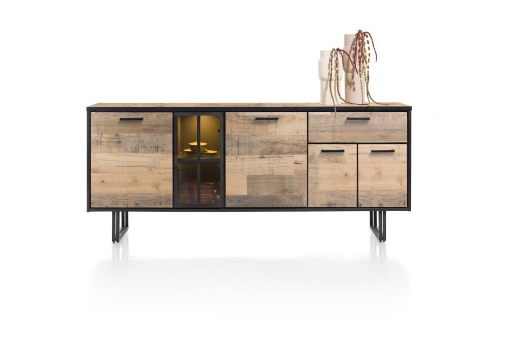 Avalon, Dressoir 200 Cm - 4-Deuren + 1-Lade + 1-Glasdeur (+ LED) - Driftwood