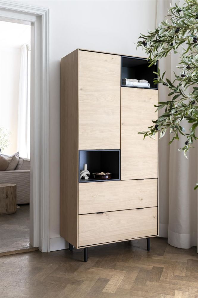 Elements, Bergkast 90 Cm. - 2-Deuren + 2-Laden + 2-Niches + Led - Natural