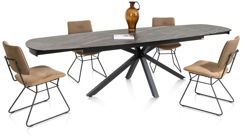 Montello, Uitschuiftafel 200 X 100 Cm. (+ 2 X 50) - Centrale Poot - Keramiek Blad - Wit