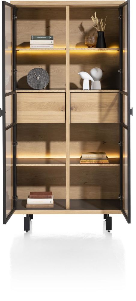 Ridgefield, Vitrine 100 Cm - 2-Glasdeuren + 2-Laden (+ LED) - Natural