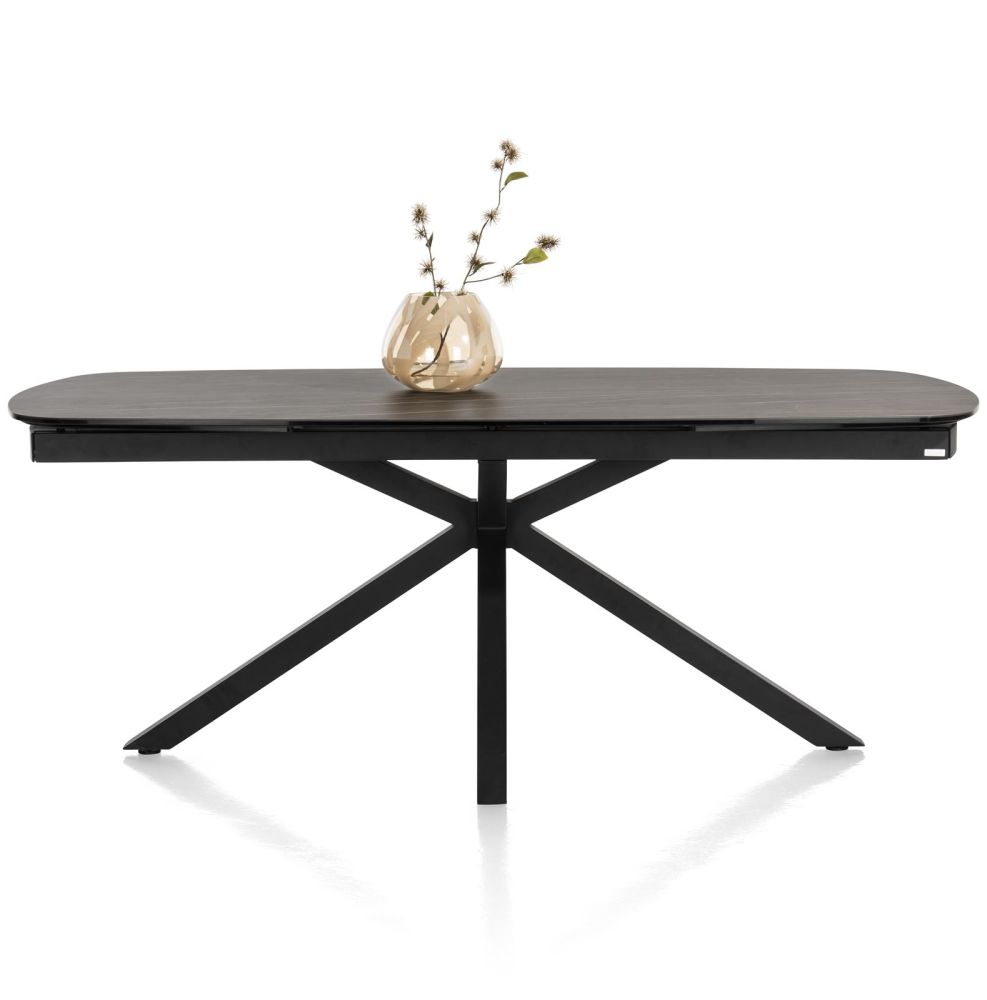Montello, Uitschuiftafel 200 X 100 Cm. (+ 2 X 50) - Centrale Poot - Keramiek Blad - Zwart