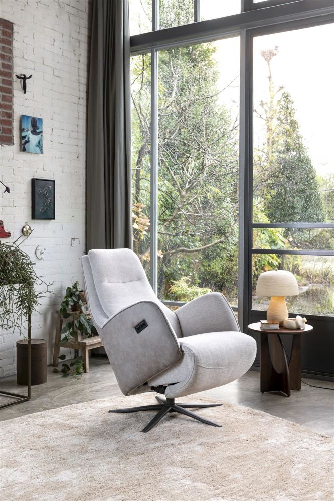 Felino, Relaxfauteuil 2-M. - Manuele Hoofdsteun - Incl.Accu - Poot Graphiet - Livigno/Oregon Kiezel