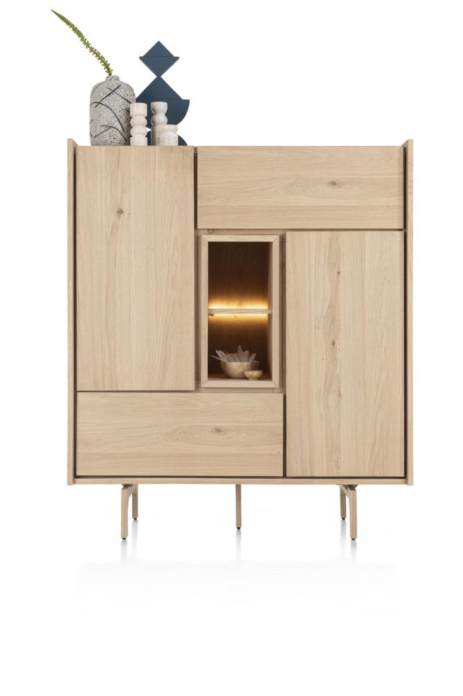 Valgard, Highboard 120 Cm - 2-Deuren + 2-Laden + 2-Niches (+ LED)