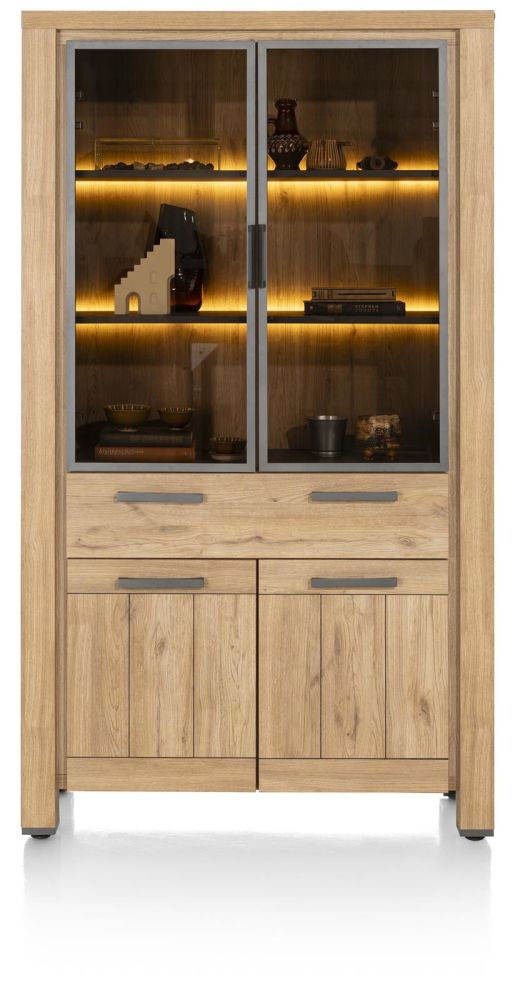 Delmonte, Vitrine 110 Cm - 2-Glasdeuren + 2-Deuren + 1-Lade (+ LED)
