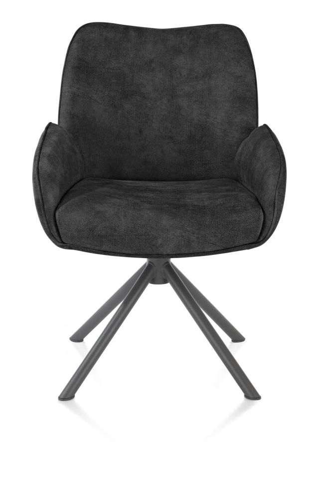 Riley, Armstoel 4-Poots Grafiet Frame - Draaibaar + Pocket - Stof Taurus - Off Black