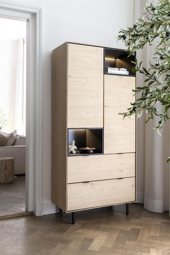 Elements, Bergkast 90 Cm. - 2-Deuren + 2-Laden + 2-Niches + Led - Natural