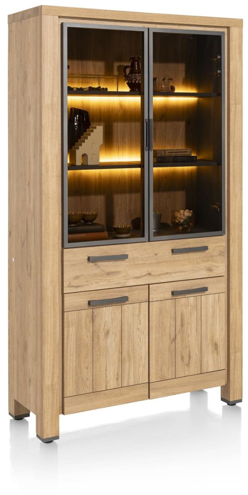 Delmonte, Vitrine 110 Cm - 2-Glasdeuren + 2-Deuren + 1-Lade (+ LED)