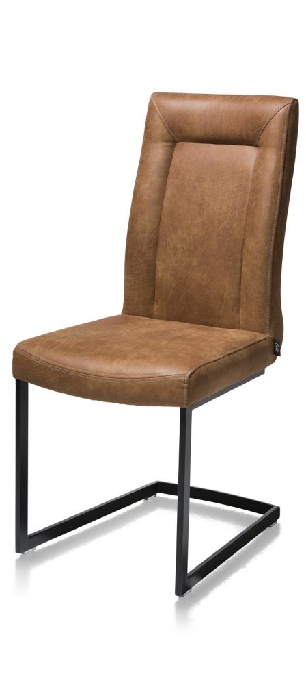 Malene, Eetkamerstoel - Zwart - Swing Recht + Greep Recht - Stof Secillia - Cognac