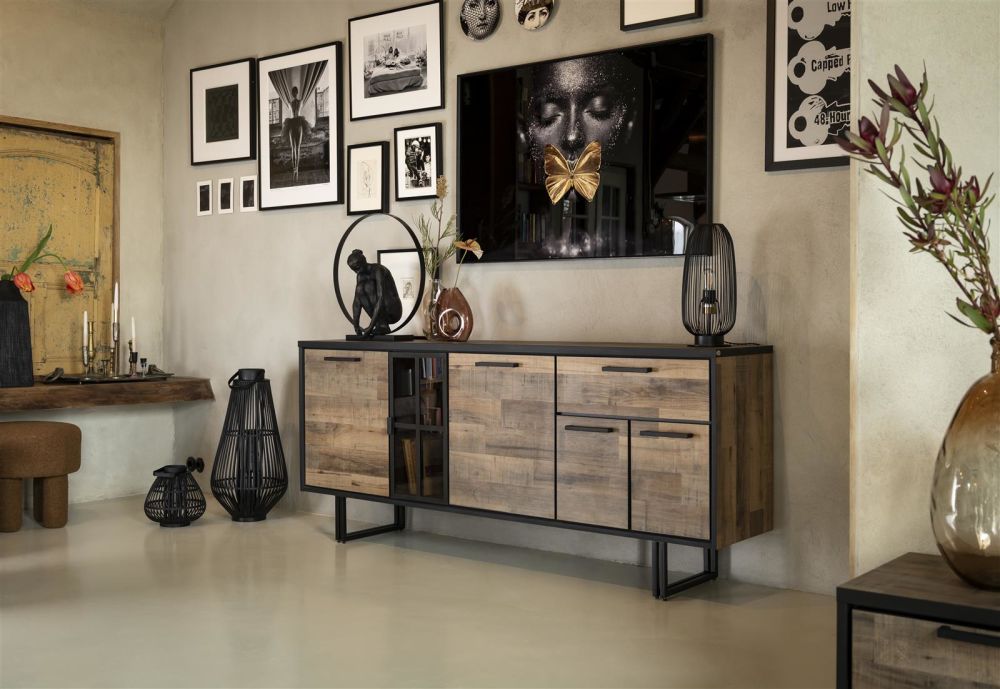 Avalon, Dressoir 200 Cm - 4-Deuren + 1-Lade + 1-Glasdeur (+ LED) - Driftwood