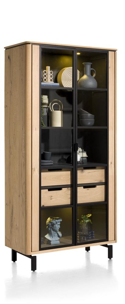 Livada, Vitrine 100 Cm - 2-Glasdeuren + 2-Laden - Natural