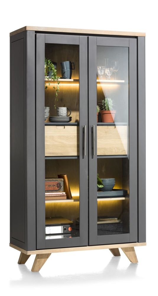 Jardin, Vitrine 110 Cm - 2-Glasdeuren + 2-Laden (Binnenin) (+ LED) - Antraciet