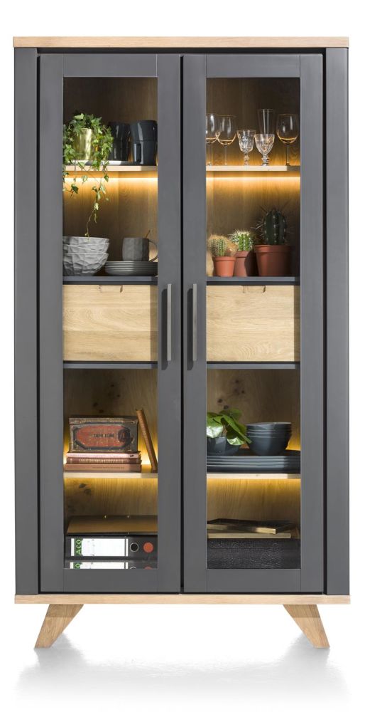 Jardin, Vitrine 110 Cm - 2-Glasdeuren + 2-Laden (Binnenin) (+ LED) - Antraciet