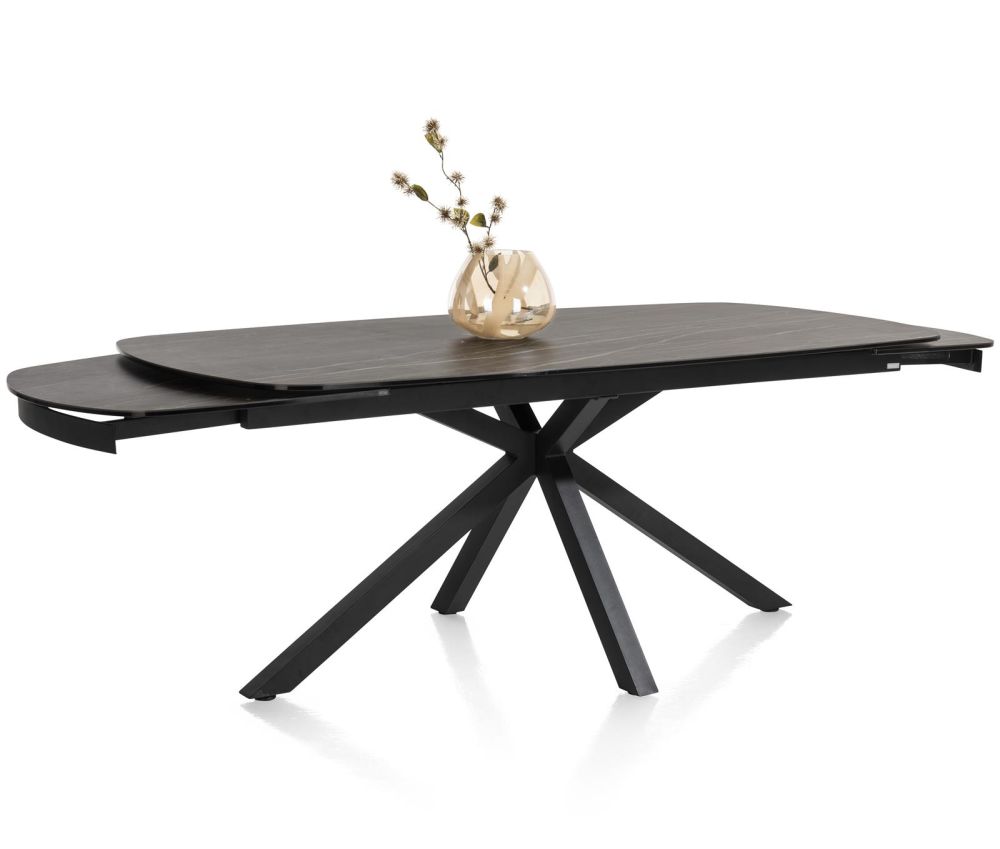 Montello, Uitschuiftafel 200 X 100 Cm. (+ 2 X 50) - Centrale Poot - Keramiek Blad - Zwart