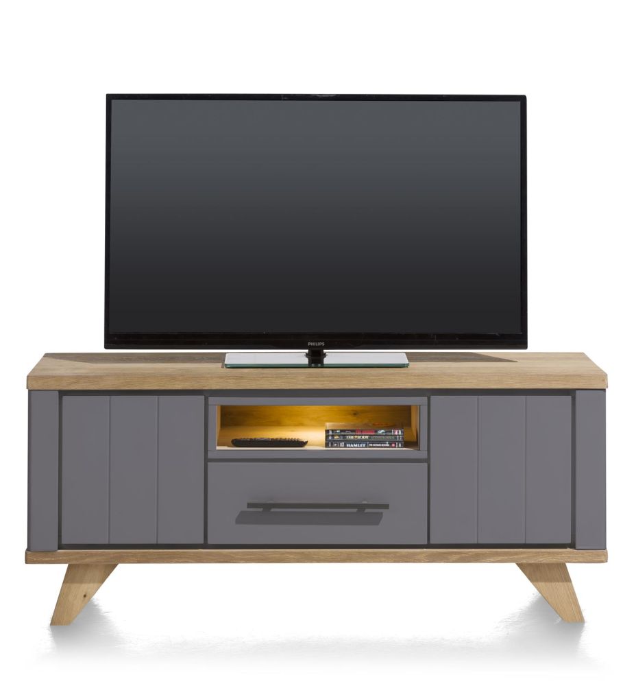 Jardin, Lowboard 140 Cm - 1-Lade + 1-Niche + 2-Kleppen (+ LED) - Antraciet
