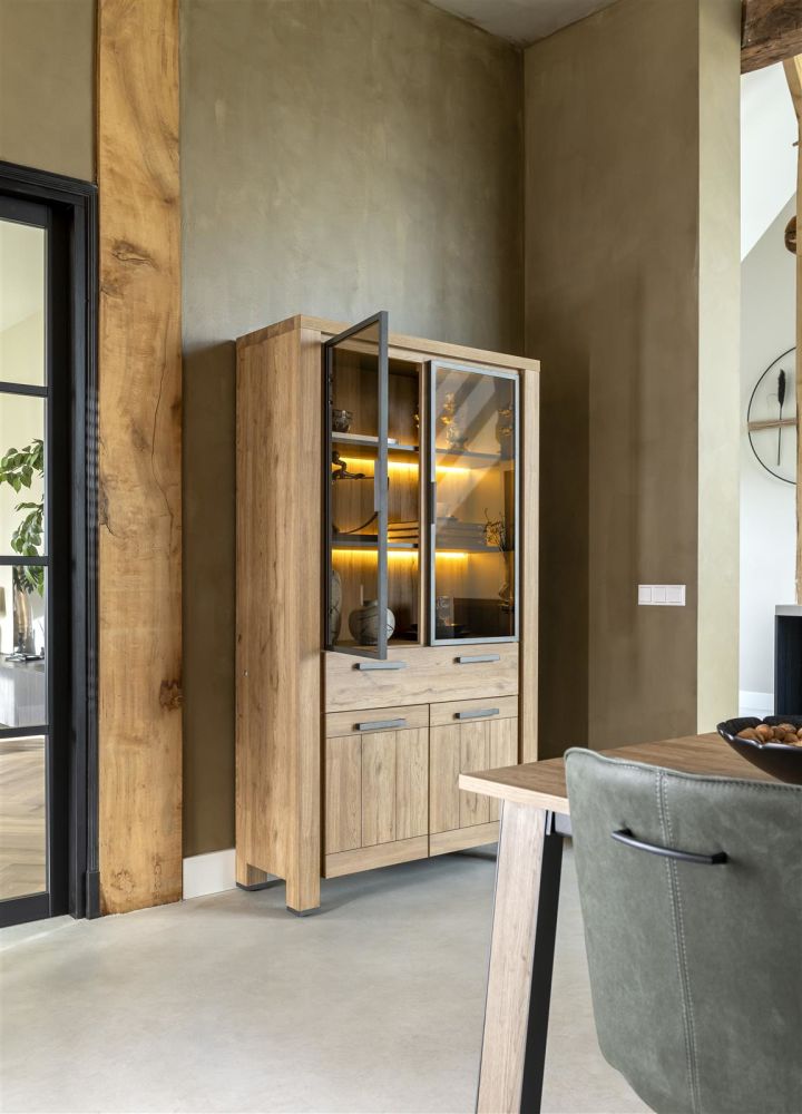 Delmonte, Vitrine 110 Cm - 2-Glasdeuren + 2-Deuren + 1-Lade (+ LED)