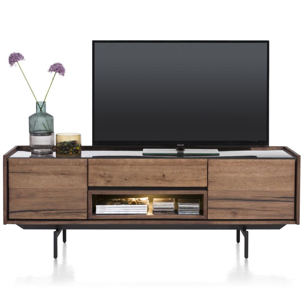 Halmstad, Lowboard 160 Cm - 2-Deuren + 1-Lade + 1-Niche (+ LED)