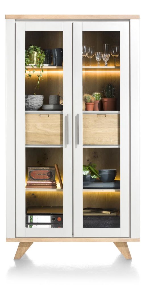 Jardin, Vitrine 110 Cm - 2-Glasdeuren + 2-Laden (Binnenin) (+ LED) - Wit