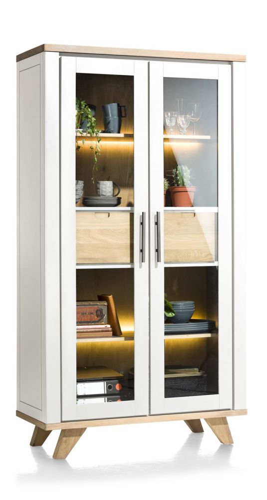 Jardin, Vitrine 110 Cm - 2-Glasdeuren + 2-Laden (Binnenin) (+ LED) - Wit