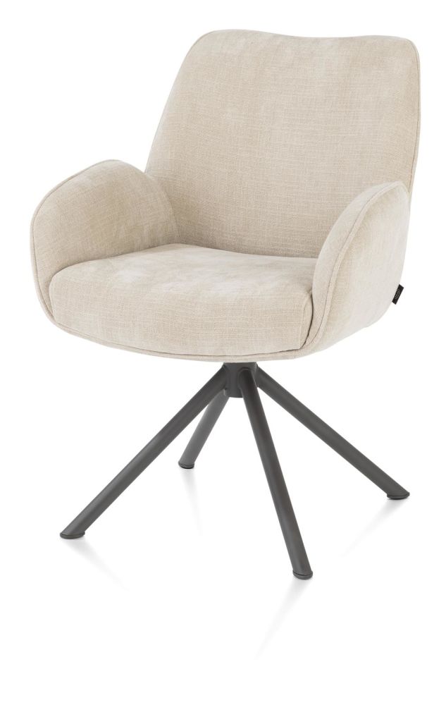 Riley, Armstoel 4-Poots Grafiet Frame - Draaibaar + Pocket - Stof Cadiz - Creme