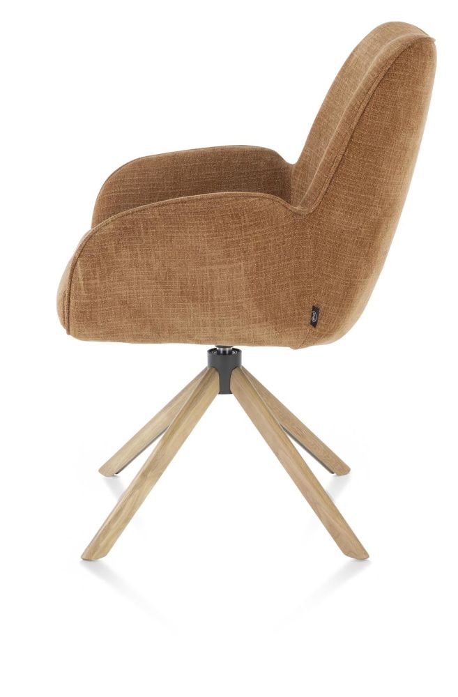 Riley, Armstoel 4-Poots Naturel Eiken - Draaibaar + Pocket - Stof Cadiz - Koper