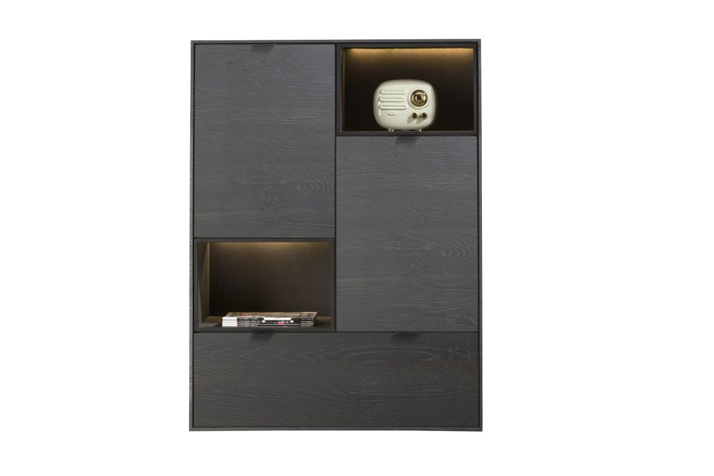 Elements, Highboard 90 Cm. - 2-Deuren + 1-Lade + 2-Niches + Led - Onyx