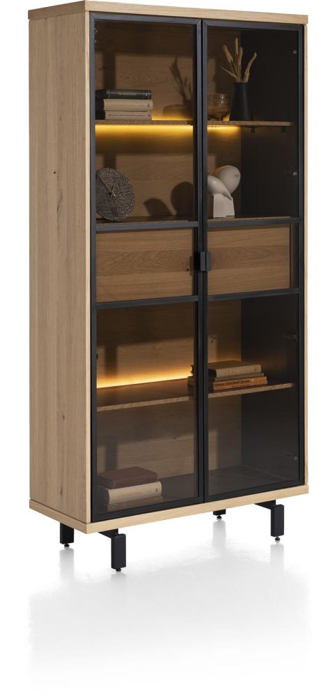 Ridgefield, Vitrine 100 Cm - 2-Glasdeuren + 2-Laden (+ LED) - Natural