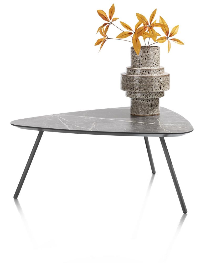 Niora, Salontafel 85 X 77 Cm - HPL Marmer Licht Grijs - Metal Graphite