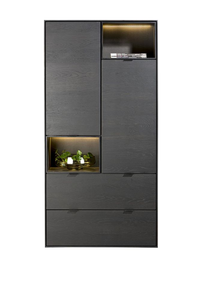 Elements, Bergkast 90 Cm. - 2-Deuren + 2-Laden + 2-Niches + Led - Onyx