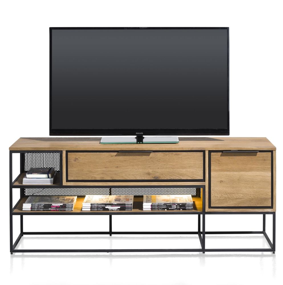City, Lowboard 150 Cm - 1-Deur + 1-Lade + 2-Niches (+ LED) - Railway Brown