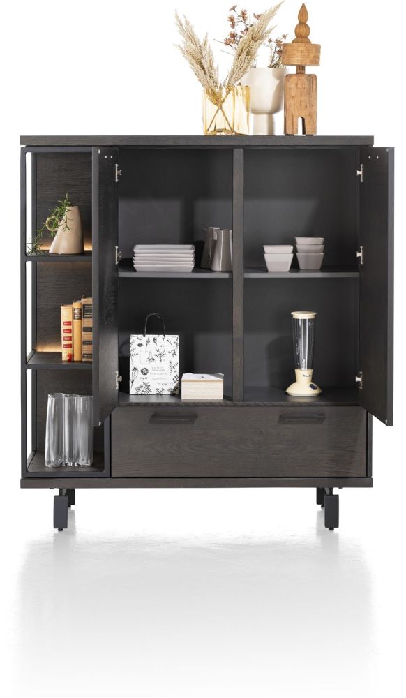 Ridgefield, Highboard 125 Cm - 2-Deuren + 1-Lade + 3-Niches (+ LED) - Castle Antraciet